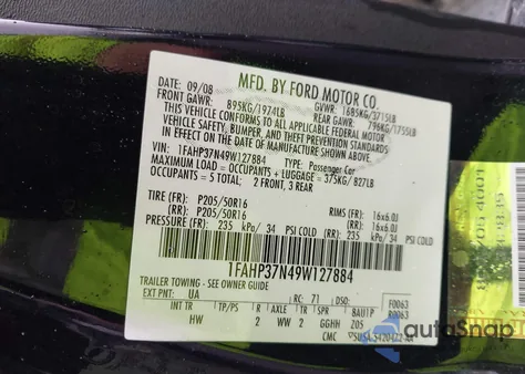 2009 Ford Focus Sel from USA, damaged, VIN 1FAHP37N49W127884